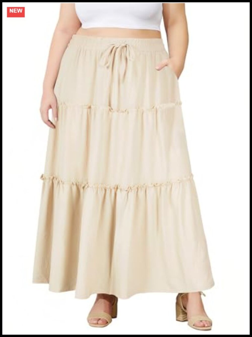 Plus Size Tiered Maxi Skirt with Pockets Flowy A-Line Boho Renaissance